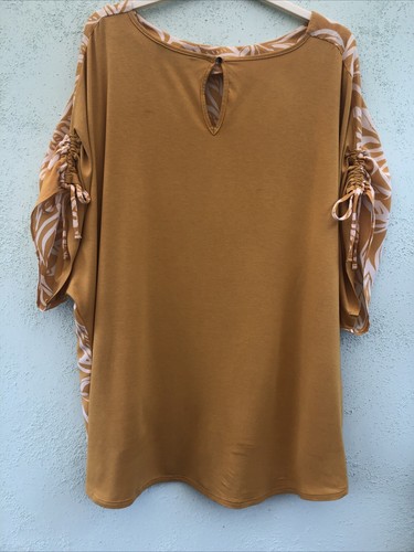 LADIES SHORT SLEEVE TOP SIZE 20 FROM F&F MUSTARD FLORAL DESIGN WITH DETAIL - Picture 7 of 14