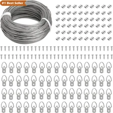 Picture Hanging Kit: 100ft Braided Wire, 60 D-Ring Hangers & Crimping Sleeves