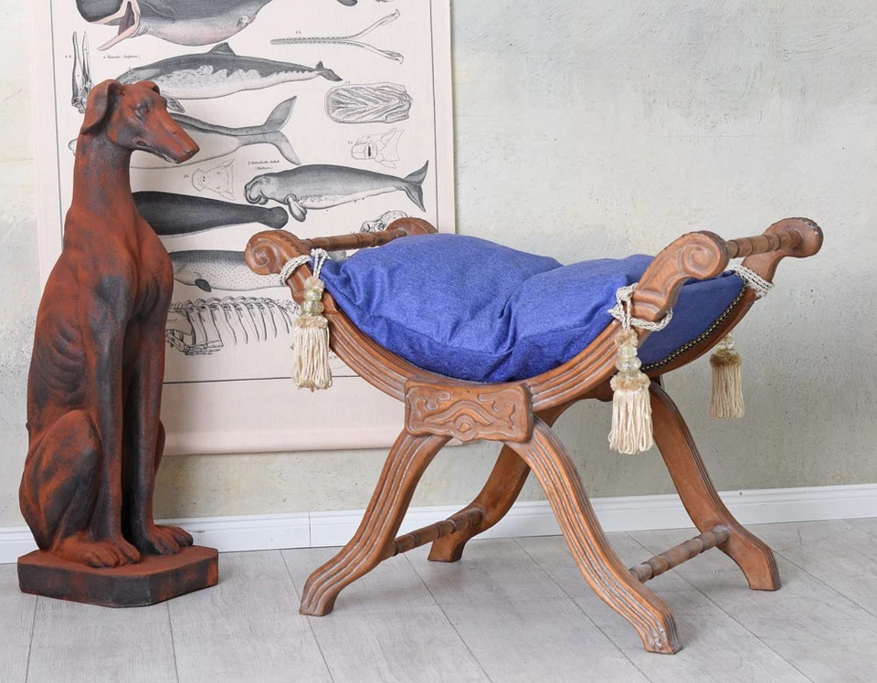 Hocker Sitzgondel Barock Sitzbank Sitzhocker Toile de Jouy Barockhocker Schemel - Bild 4 von 4