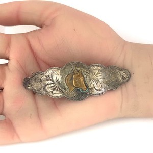 214 Fleming Vintage Mexican Brass, Sterling Silver Horse Barrette Hair Clip