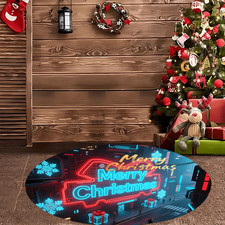 Flannel Round Mat,One Centimeter Thickness w/Dark Blue Background Featuring Sno