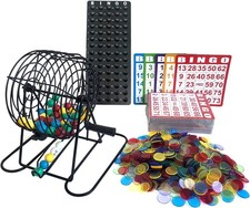 Deluxe Bingo Game Set-Includes Metal Cage,500 Colorful Bingo Chips,100 Bingo Car
