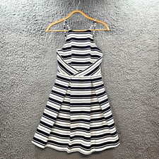 Forever New Womens A-line Mini Dress Size 8 Black White Stripe Sleeveless Halter