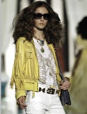 Roberto Cavalli Spring Summer 2006 Runway Women Leather Yellow Jacket Size 42