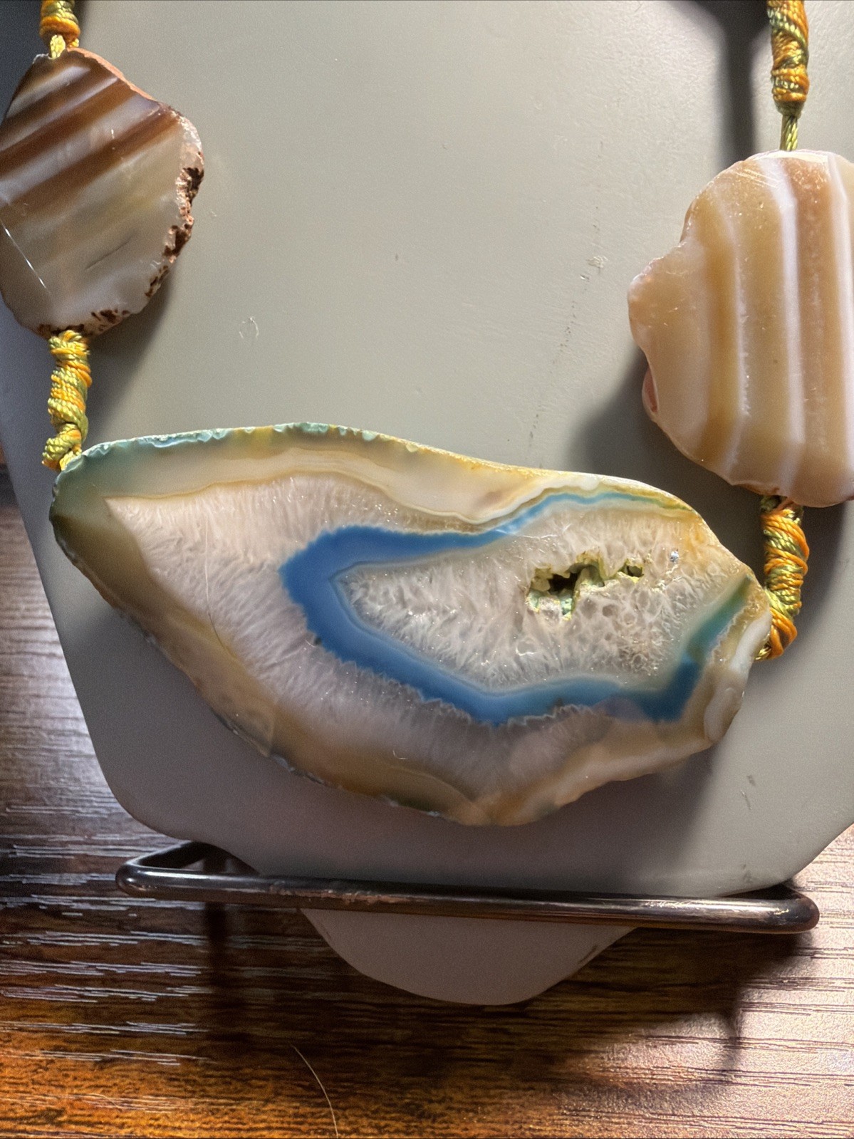 Large Agate Slice Statement Necklace Druzy Geode … - image 2