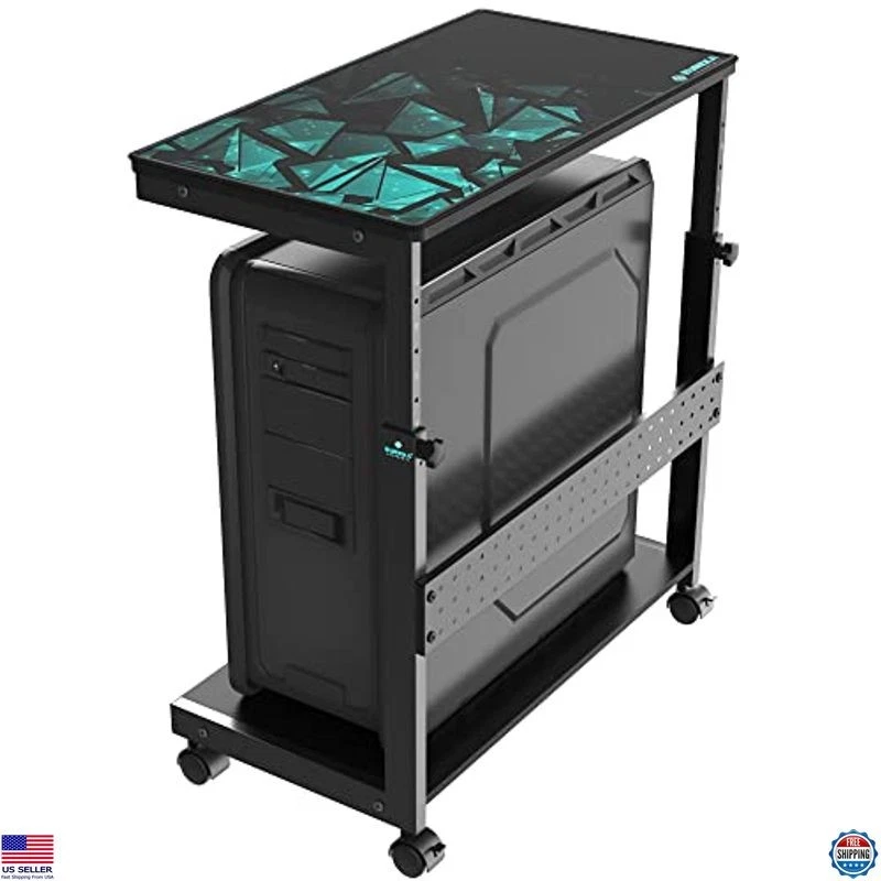 Höhenverstellbarer 2-stufiger PC Standwagen für ATX Gehäuse & Drucker, Metall, schwarz,