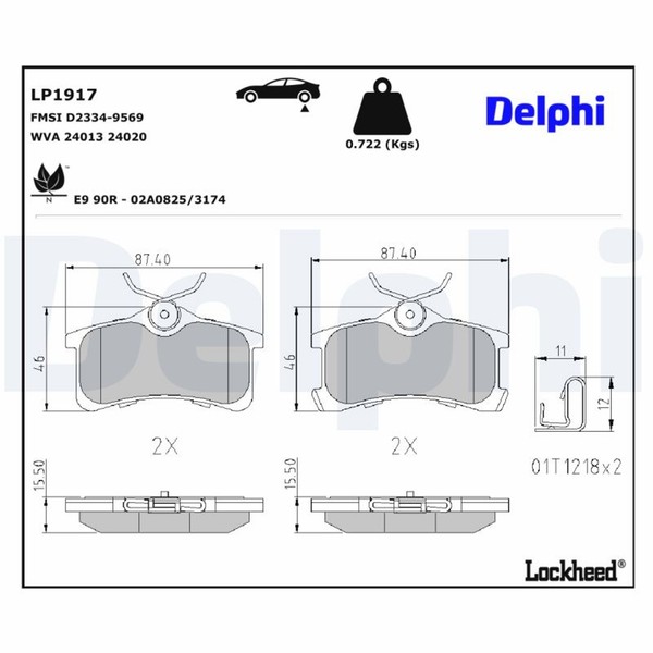 Delphi Bremsbelagsatz Scheibenbremse LP1917 FüR Avensis Corolla Toyota Liftback-image