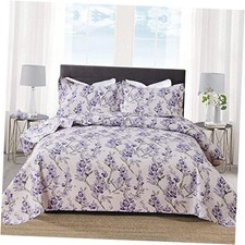 Floral Quilt Size Lightweight Flower Leaves Full/Queen Purple Green White