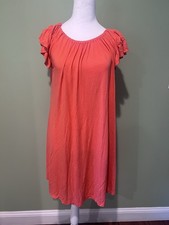 Coral Ruffle Sleeve Knee Length Sundress Women's Short Dress Round Neck