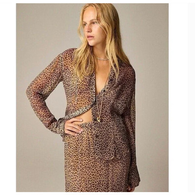 J Crew Sheer Leopard Shirt 4 Crinkle Chiffon Blouse Top Womens CD521 J.Crew