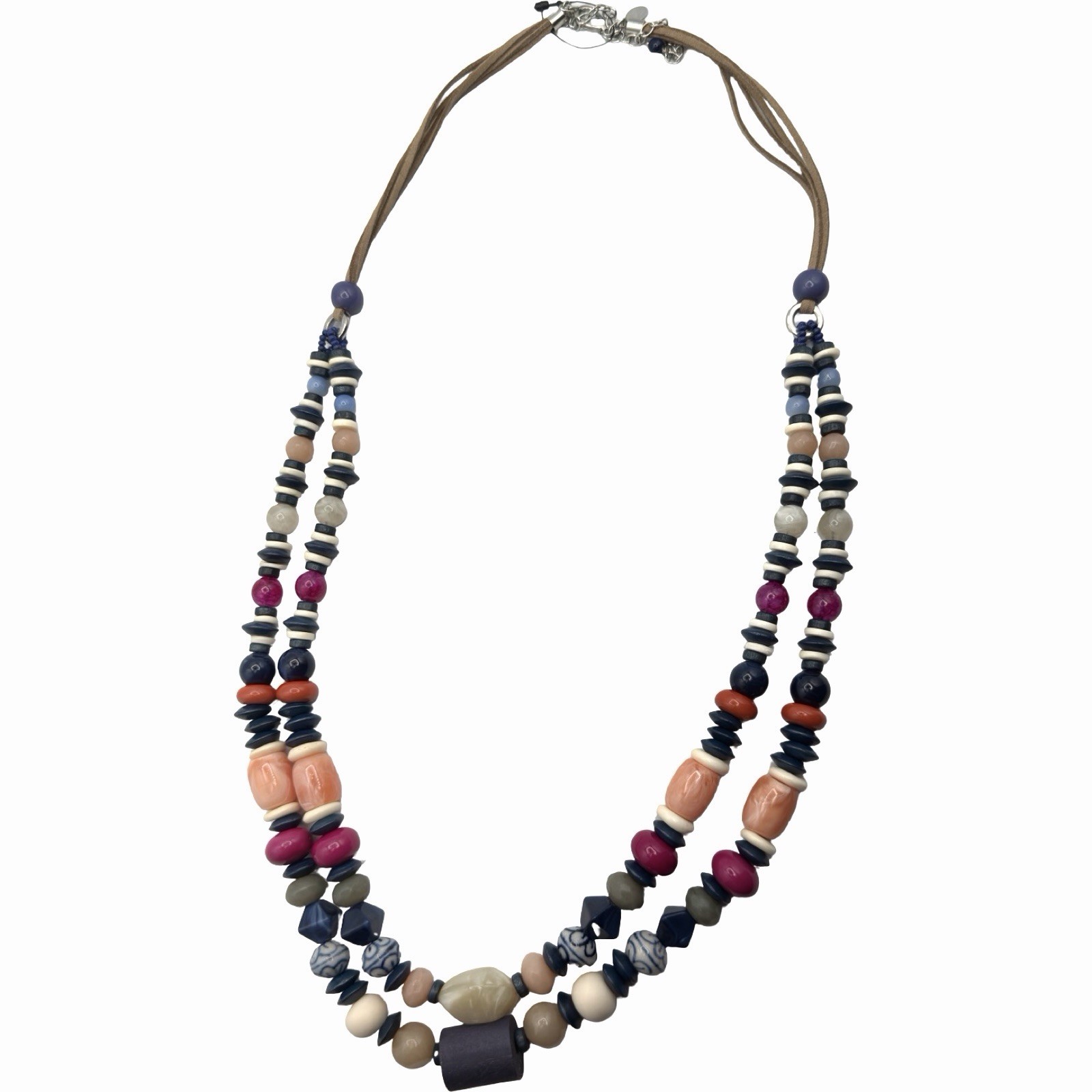 Chicos Multistrand Beaded Necklace Suede Cord Boho Statement Adjustable