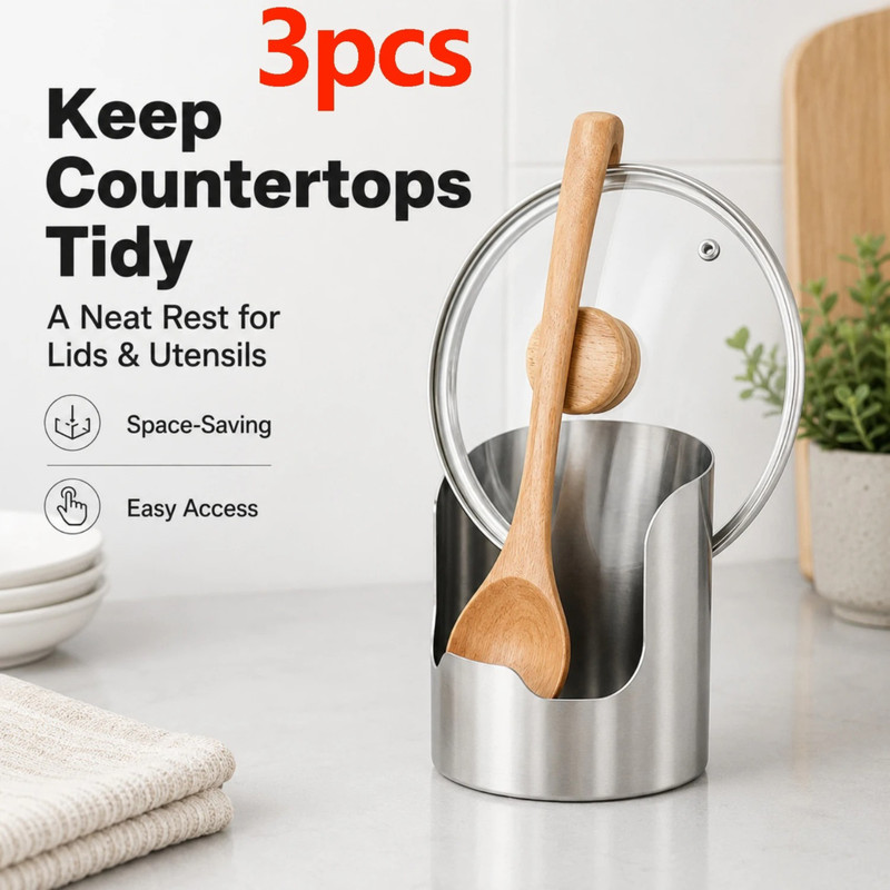 Kitchen Countertop Utensil Holder Stainless Steel Pot Lid Storage Organizer