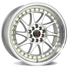 17x8 Traklite Turbo Machined Face Silver Gold Rivets 5x100 5x114.3 Set 4