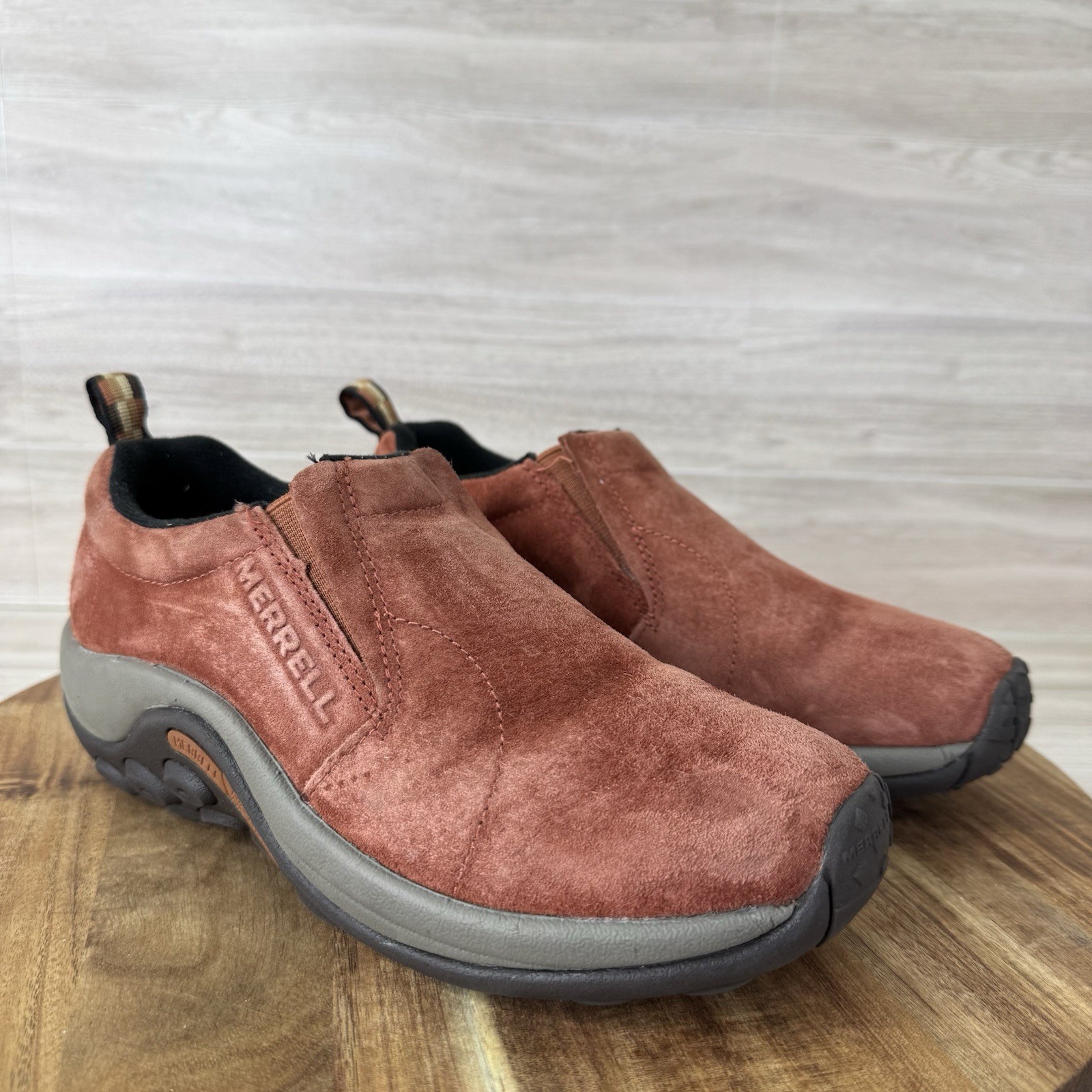 Scarpe comode Merrell Jungle Moc da donna taglia 7 scamosciate cannella slip on J02224 usate in ottime condizioni