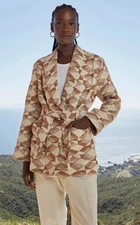 Xirena Kyndell Diamond Jacquard Wrap Jacket Geometric Tan/Cream Size Small