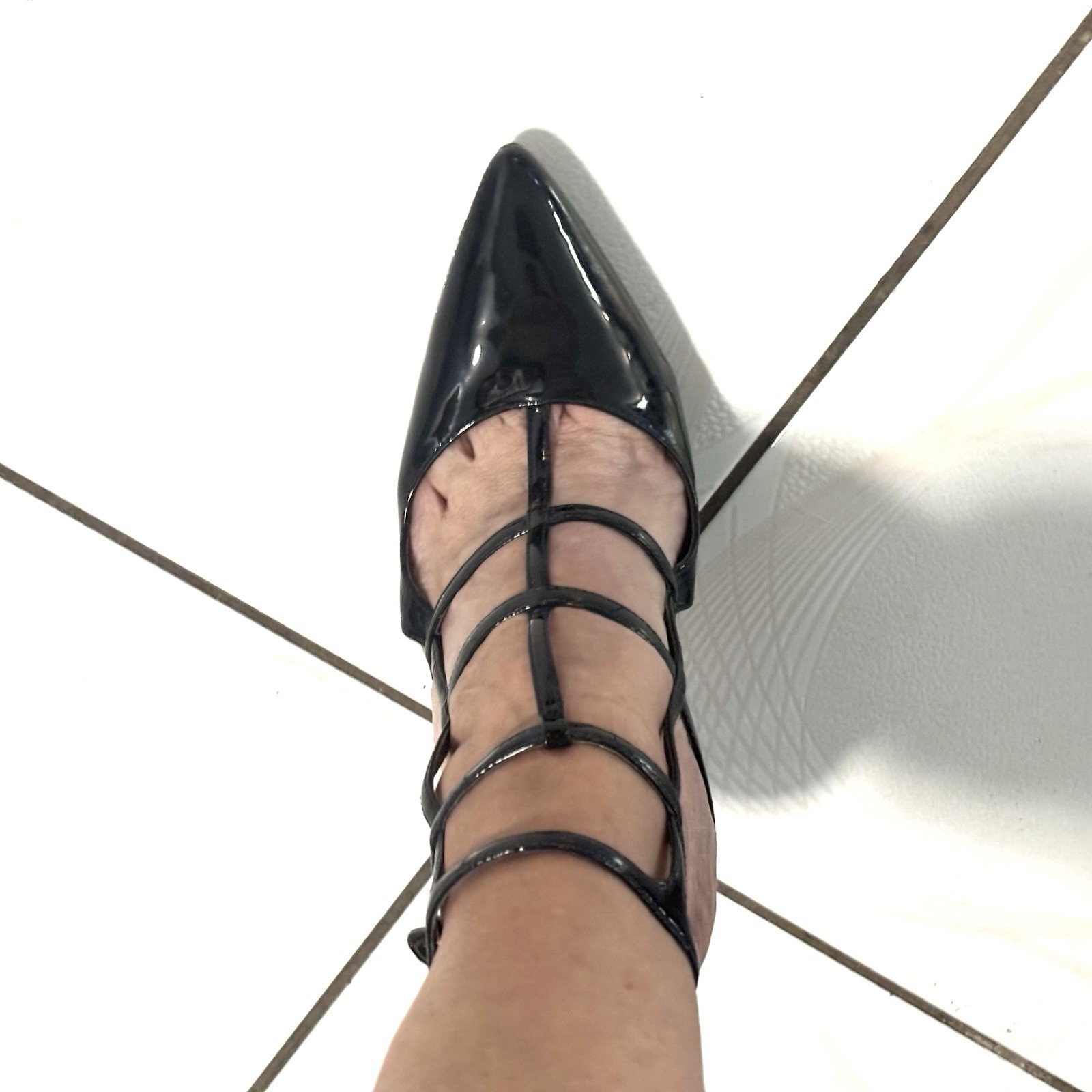 GUESS Stilettos Black Patent Leather Caged Pumps Size 8.5