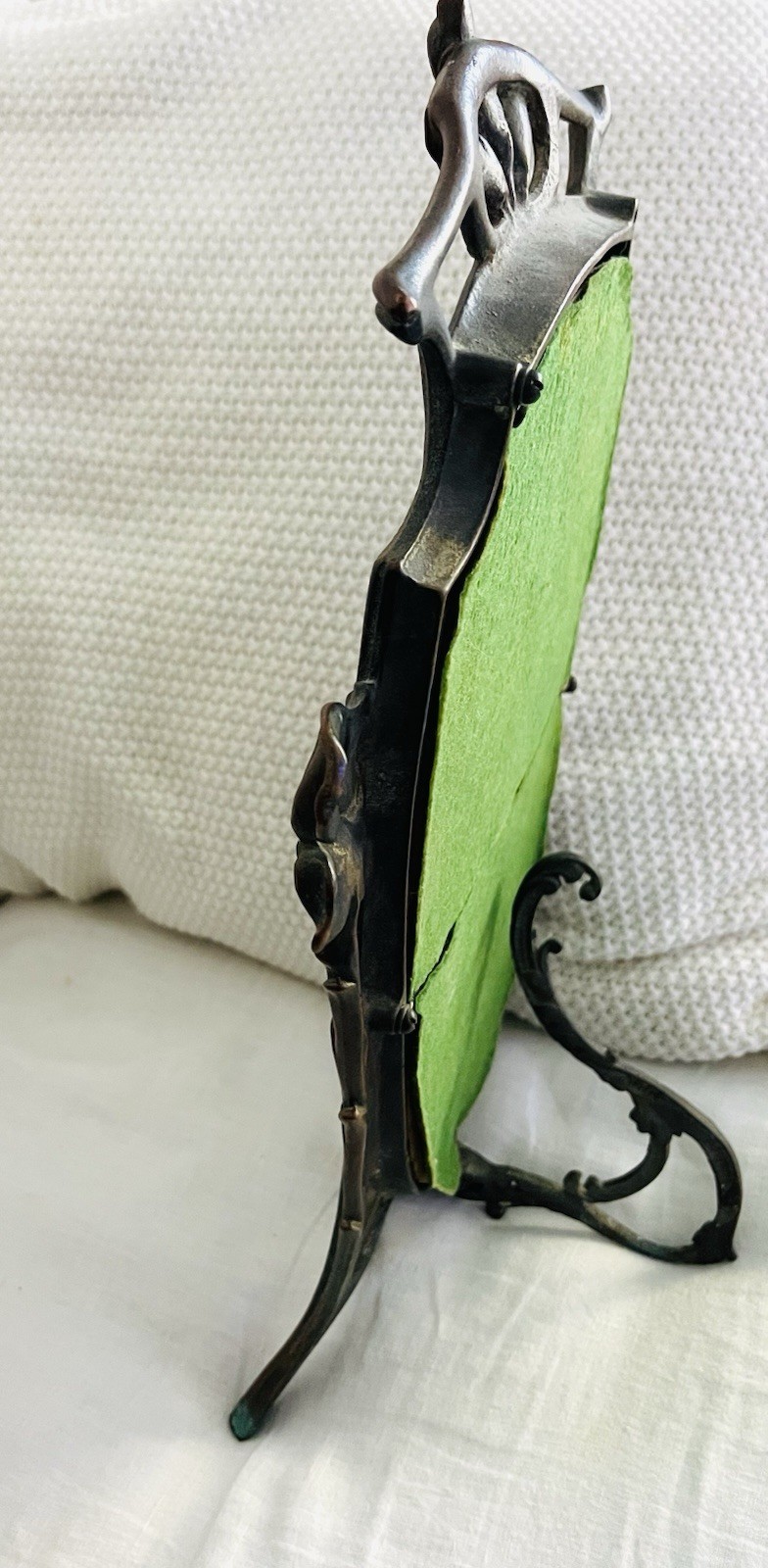 Antique Wrought Iron Art Nouveau Gilt Ornate Vanity Mirror Bronze Rose 16" H