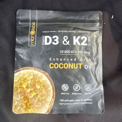 MicroLabs Vitamin D3 & K2  10,000 IU 200 mcg MK-7 180 Softgels Exp 12/2026