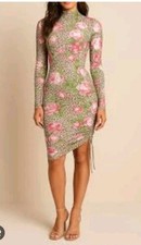 Guess Karley Mesh Mini Dress $269 S '23 Ruched Rose Print Long Sleeve Semi Sheer