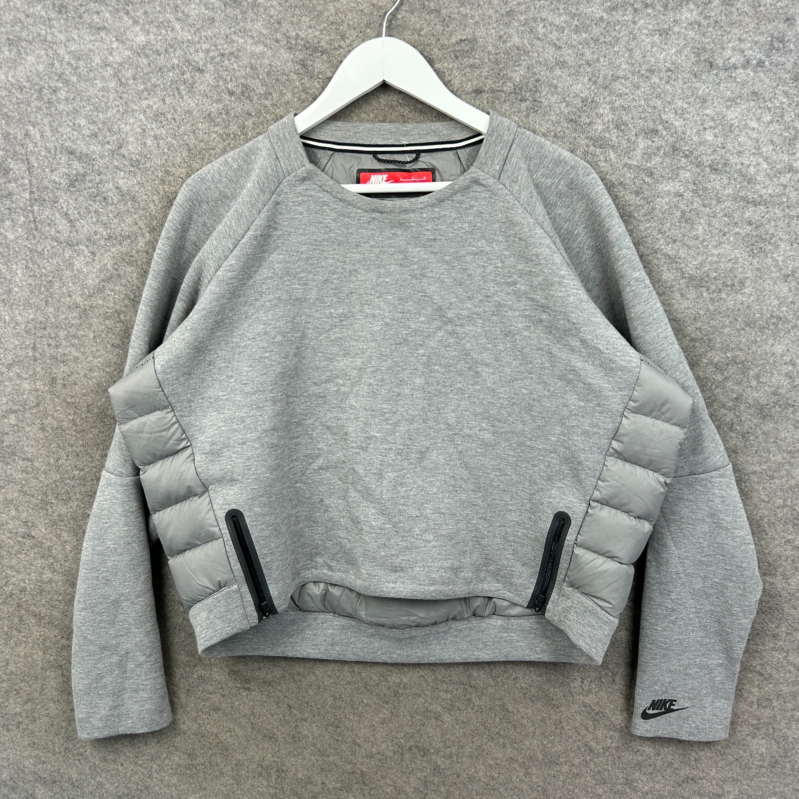 Nike Jumper Womens Large Grey Tech Fleece 800 Aeroloft Goose Down Hybrid Sweater