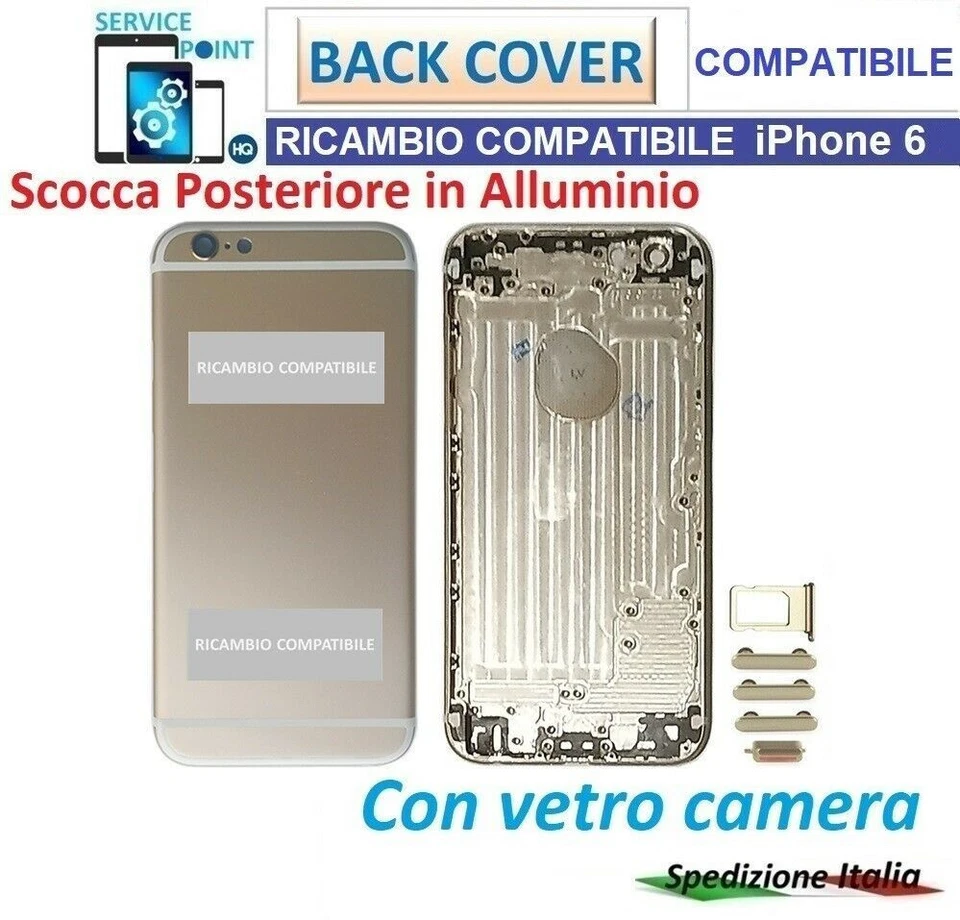 BACK COVER SCOCCA POSTERIORE+SLOT SIM TASTI VETRO CAMERA X APPLE IPHONE 6 - Immagine 3 di 4