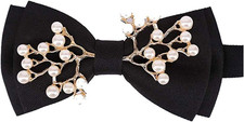 Men‘s Pre-Tied Bow Ties Metal Pearl Two-Layer Bowtie Adjustable Length Black