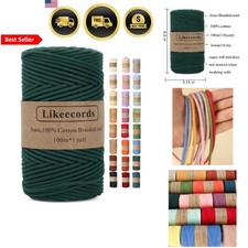 Cotton Macrame Rope 3mm x 109yds Braided Craft Cord for Wall Hangings Bags