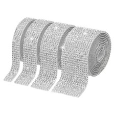 4Roll0.35"/0.59"/1.06"/1.18"Crystal Rhinestone Ribbon, Silver