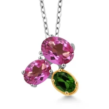 925 Silver and 10K Yellow Gold Pink Mystic Topaz and Green Chrome Diopside
