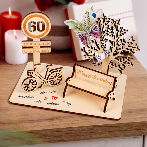Geldgeschenk Geburtstag Holz, Fahrrad Geschenk, DIY Dreidimensionale Bäume Sitzb - Bild 4 von 12