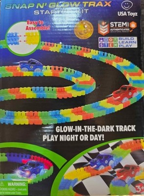USA Toyz Snap N' Glow Trax Starter Kit Glow Track 216pcs 2 Light Up Cars