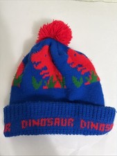 Vintage Dinosaur Pom Pom Beanie Blue Red Gree...