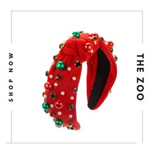 Rhinestone and Pearl Headband Red Christmas