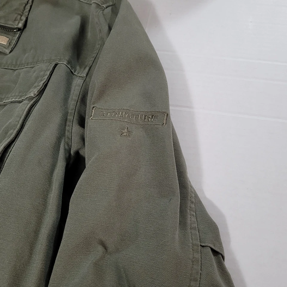 Vtg Structure Canvas Chore Barn Coat Jacket Olive Green Large Military Style - Image 4 of 4
