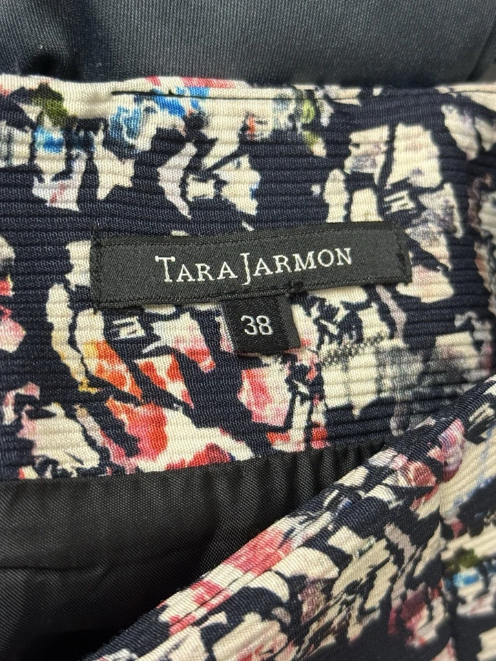 Elegante Falda Jacquard Floral Tara Jarmon Rosa Azul Marino Talla 38 Foto 3 de 3
