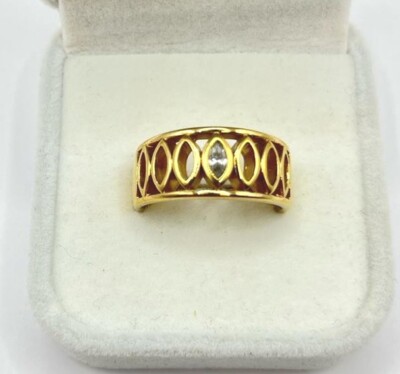 Beautiful PIERRE LANG Gold Tone Ring With Simple Clear CZ - Sz R -Vintage