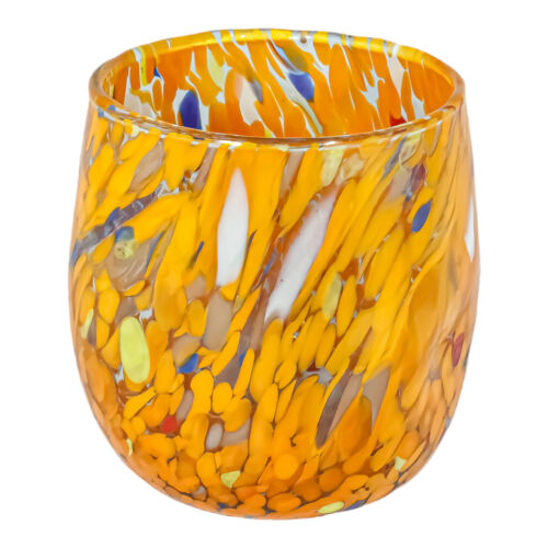 Pair of Murano Glass Drinking Art Tumblers Orange Handmade Multi Millefiori - Picture 4 of 5