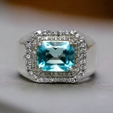 Aquamarine Gemstone With 925 Sterling Silver Groom Ring For Men's #AL179