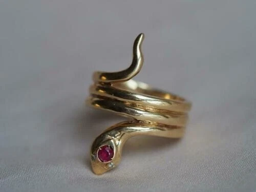 Real Ruby Women's Cocktail Vintage Snake Engagement Ring 14K Yellow Gold Finish - Image 3 of 4