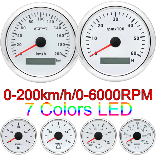 6 Gauge Set 85mm Boat Car GPS Speedometer 200kmh Tacho&52mm Fuel Oil Temp Volt  - Picture 1 of 19