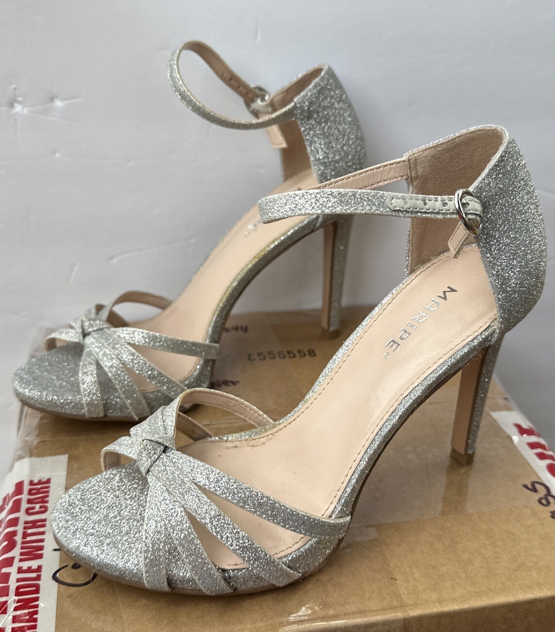 Silver MARIPE Natasha Evening Heels Size 6.5 Lightly Worn