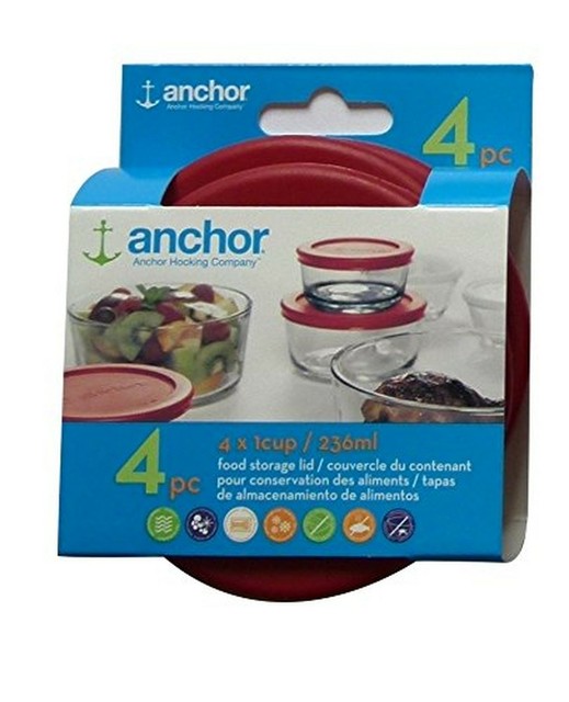 Anchor Hocking 4 X 1 Cup Lids Covers Replacement Red 4pc 1cup for sale