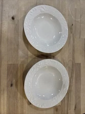 STONEWARE SALAD Soup BOWLS by COLLINS CO - SET of 2 - EMBOSSED FRUIT EDGE - 9"