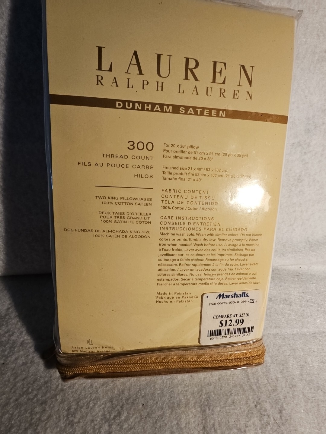 RALPH LAUREN Pillowcases STANDARD* Cotton Dunham Sateen 300TC White Set