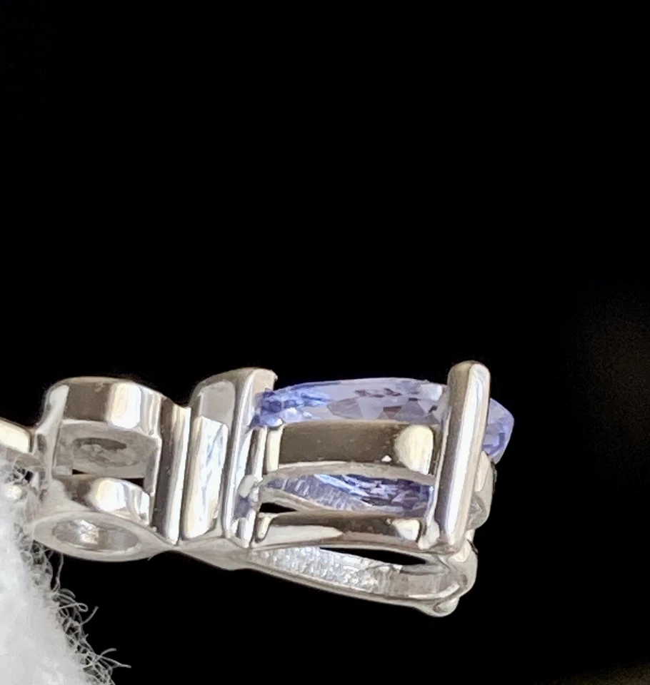 10k White Gold Diamond Teardrop Tanzanite Prong Set 3/4” Pendant SUMAL Sri Lanka - image 3 of 4