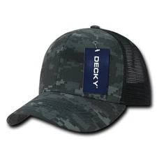 6 Panel Curved Bill Trucker Cap - Digital Camo, Black (Decky 1054-NTG-BLK)