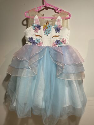 Flower Girl Unicorn Dress Birthday Party Halloween Tutu Princess Costume Size 5