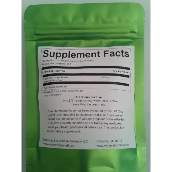 Polvo de jengibre negro - Krachai Dam - Galingale - Mejora sexual para hombres (50 gramos) Foto 3 de 3