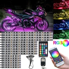 16PCS RGB Motorcycle LED Light Accent Glow Neon Strip Kit Bluetooth APP Control