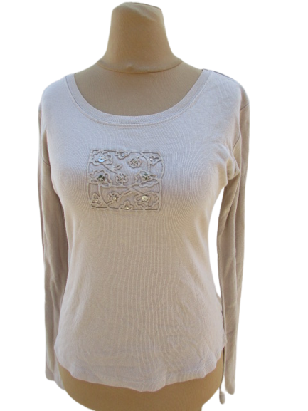 Tee Shirt Caroll Taille 44/XL Couleur Blanc Saumon - Manches Longues - Occasion Très Bon état